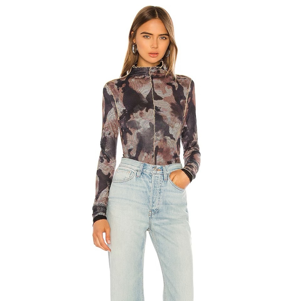 I Am Gia Elara Navy Nude and Brown Camo Mesh Bodysuit
